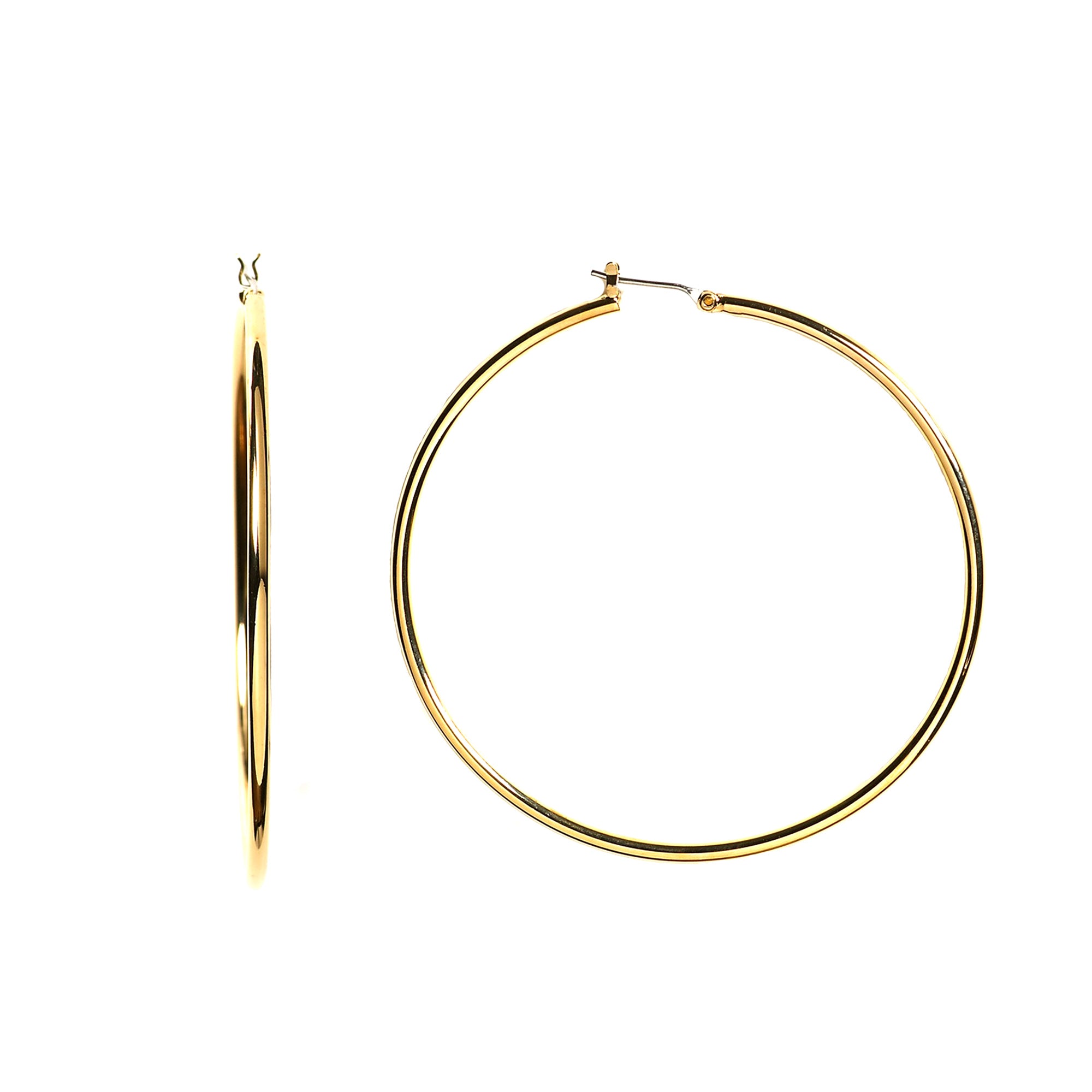 10k Yellow Gold 1.5mm Shiny Round Tube Hoop Earrings fine designer jewelry for men and women