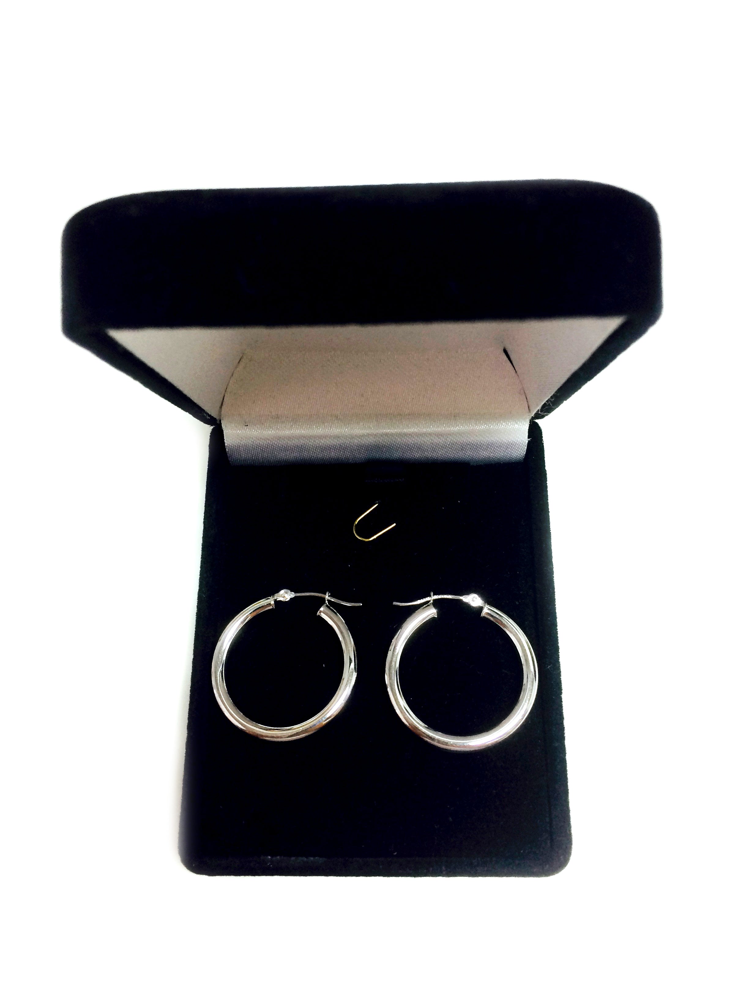 10k White Gold 3mm Shiny Round Tube Hoop Earrings fine designer jewelry for men and women