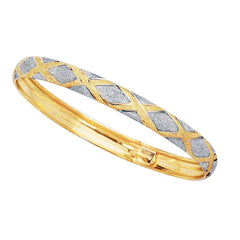 10k Yellow And White Gold High Polished Flex Bangle Bracelet, 7" fine designer jewelry for men and women