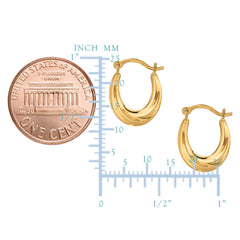 10k Yellow Gold Swirl Design Oval Hoop Earrings, Diameter 15mm fine designer jewelry for men and women