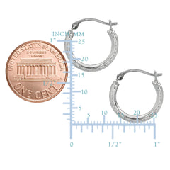 10k White Gold Shiny Diamond Cut Round Hoop Earrings, Diameter 15mm fine designer jewelry for men and women