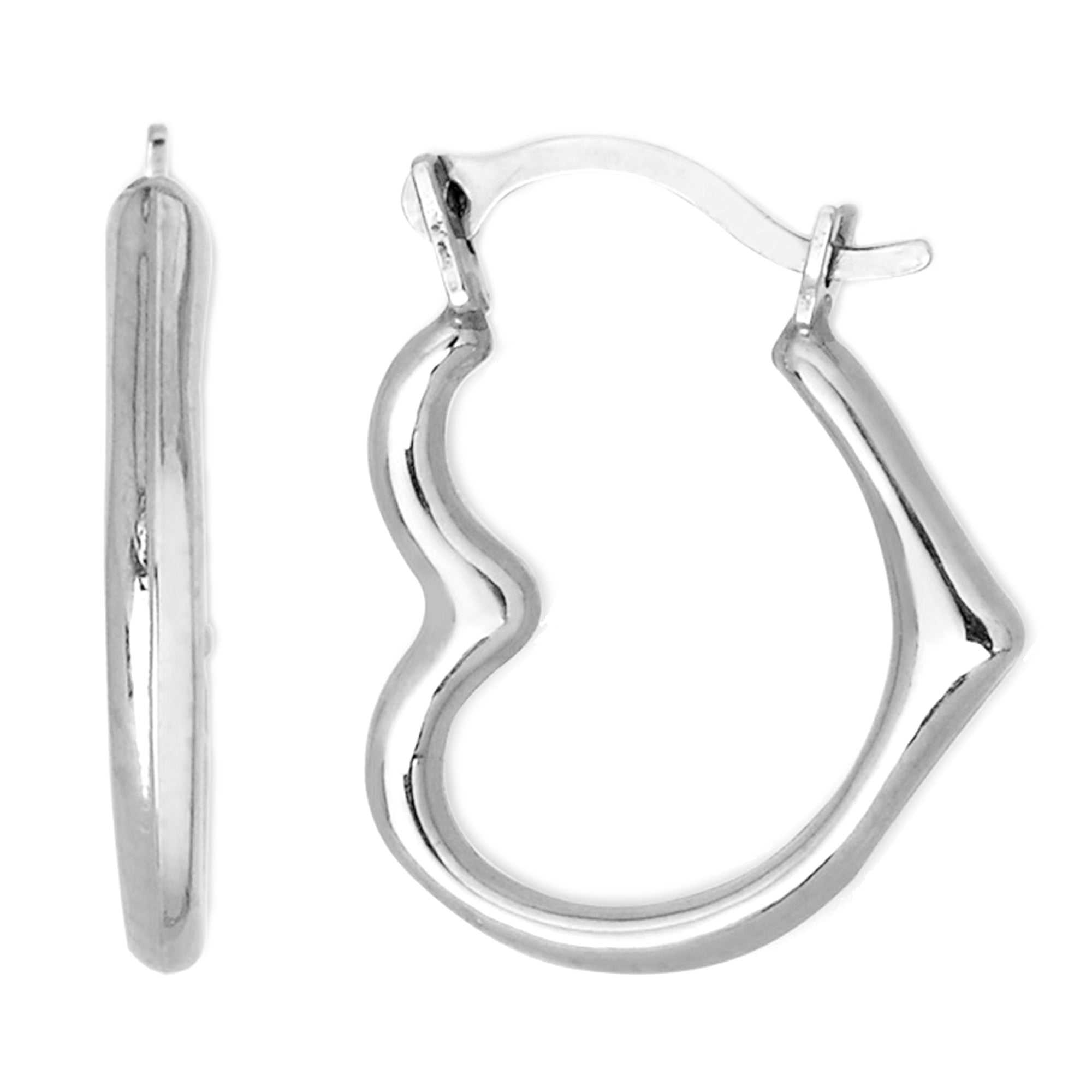 10k White Gold Shiny Open Heart Hoop Earrings Diameter 15mm