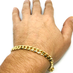 14k Yellow Solid Gold Miami Cuban Link Chain Mens Bracelet, 6.2mm, 8.5" fine designer jewelry for men and women