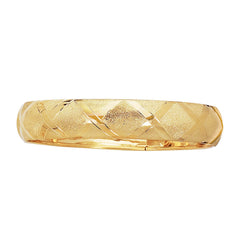 10k Yellow Gold High Polished Flex And Diamond Pattern Bangle Bracelet, 7" fine designer jewelry for men and women