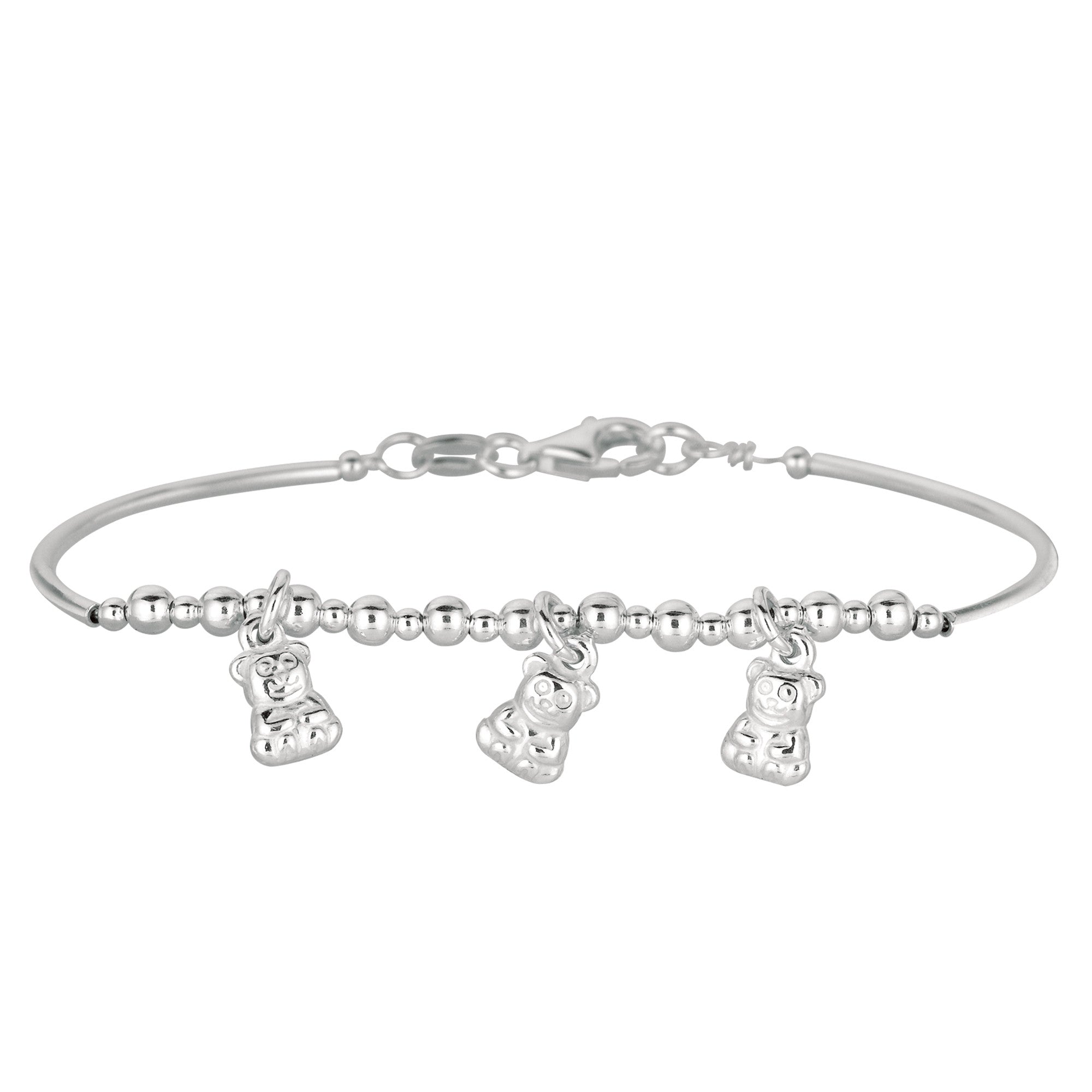 Baby Bangle With Dangling Teddy Bear Charms In Sterling Silver - 5.5 Inch fine designer jewelry for men and women