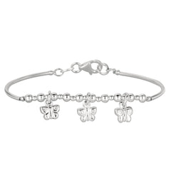 Baby Bangle Bracelet With Dangling Butterfly Charms In Sterling Silver - 5.5 Inch fine designer jewelry for men and women