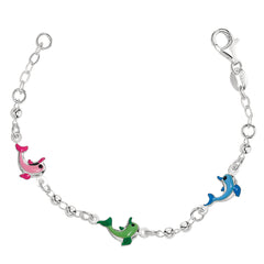 Baby Bracelet With Colorful Dolphin Charms In Sterling Silver - 6 Inches fine designer jewelry for men and women