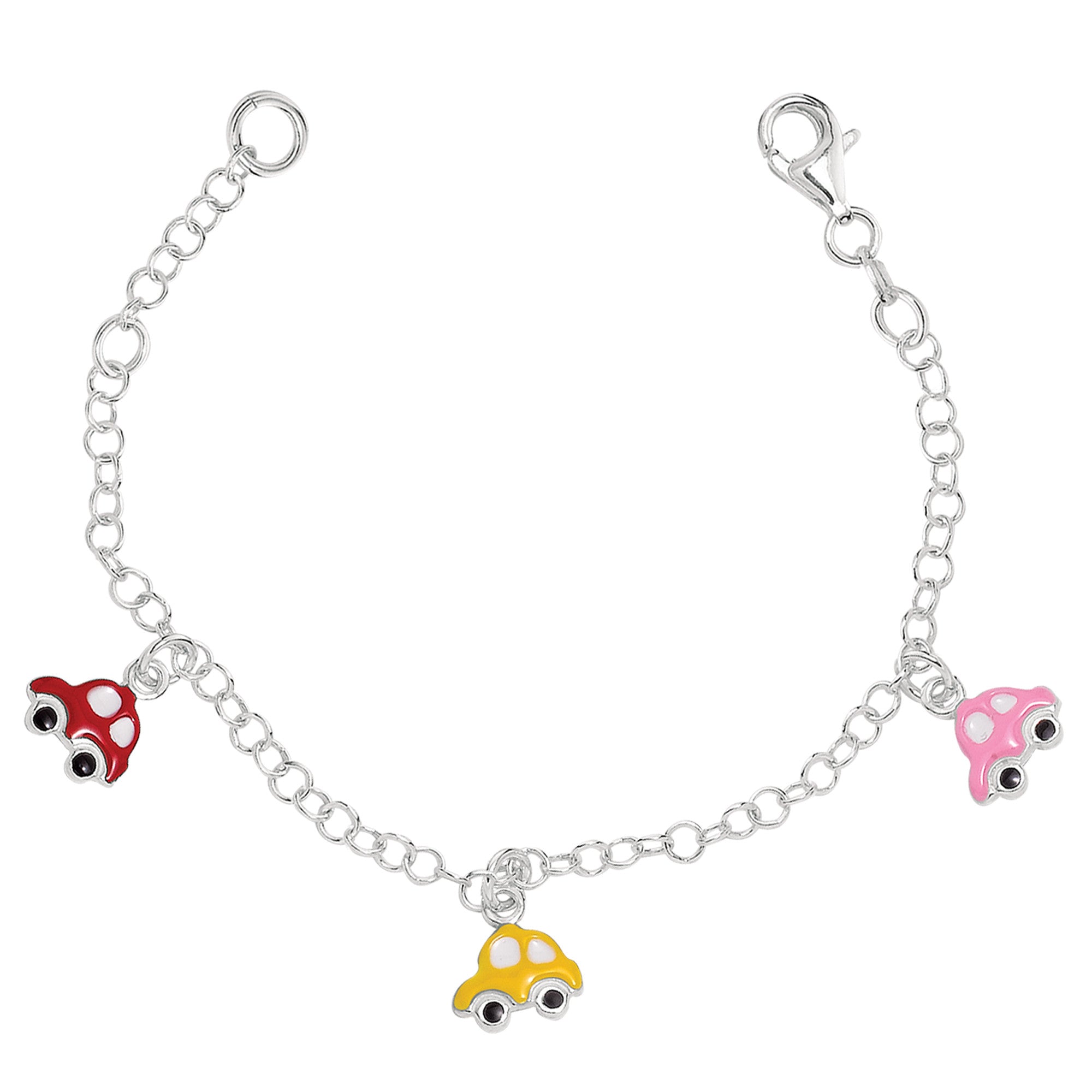 Baby Bracelet With Colorful Dangling Car Charms In Sterling Silver - 6 Inches fine designer jewelry for men and women