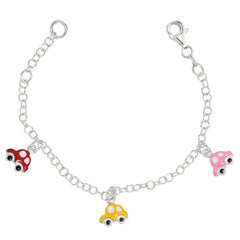 Baby Bracelet With Colorful Dangling Car Charms In Sterling Silver - 6 Inches fine designer jewelry for men and women