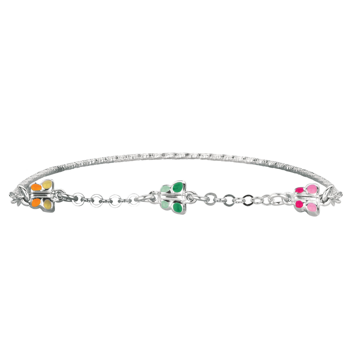 Baby Bangle Bracelet With Butterfly Enameled Charms In Sterling Silver - 5.5 Inch - JewelryAffairs
 - 1
