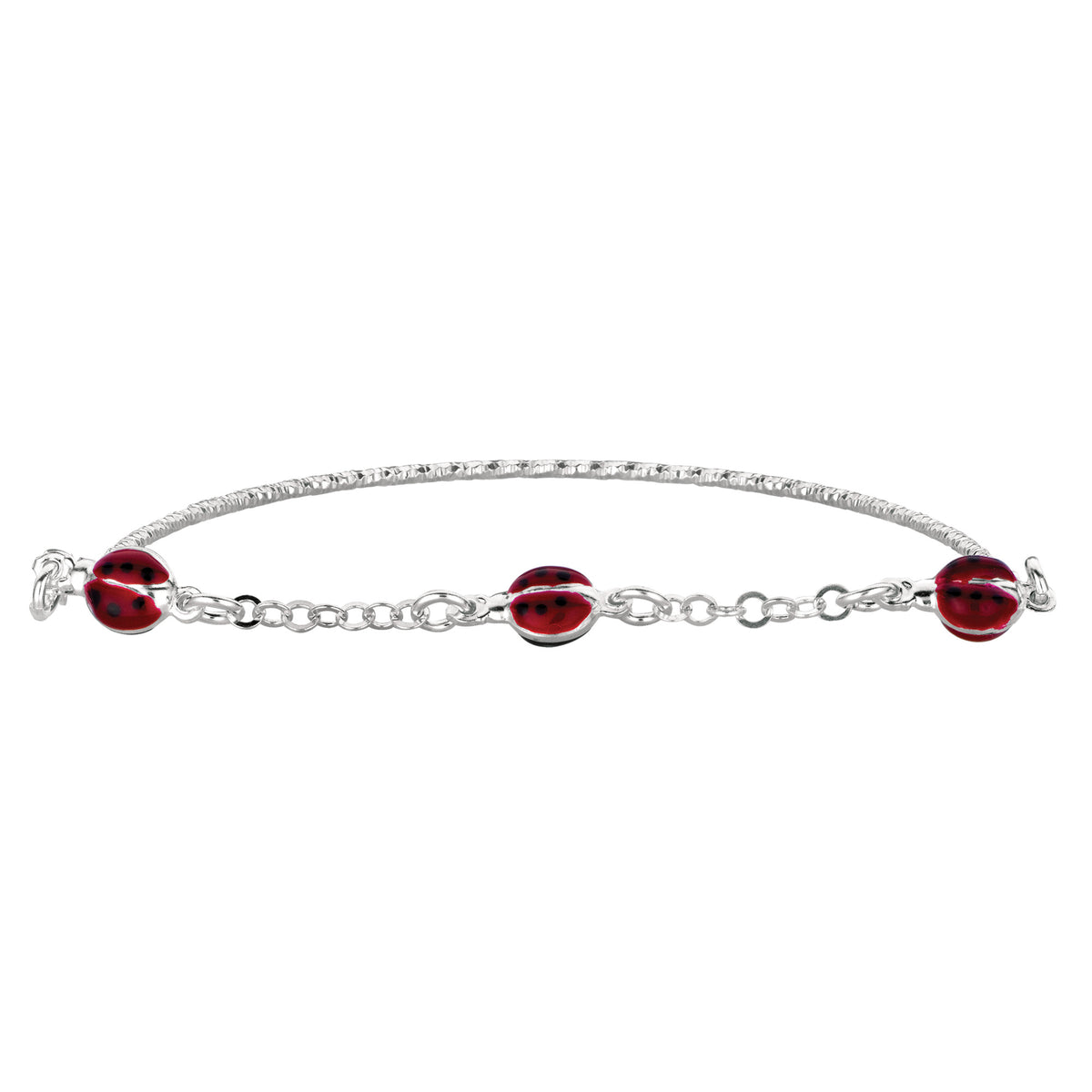 Baby Bangle With Ladybug Enameled Charms In Sterling Silver - 5.5 Inch fine designer jewelry for men and women