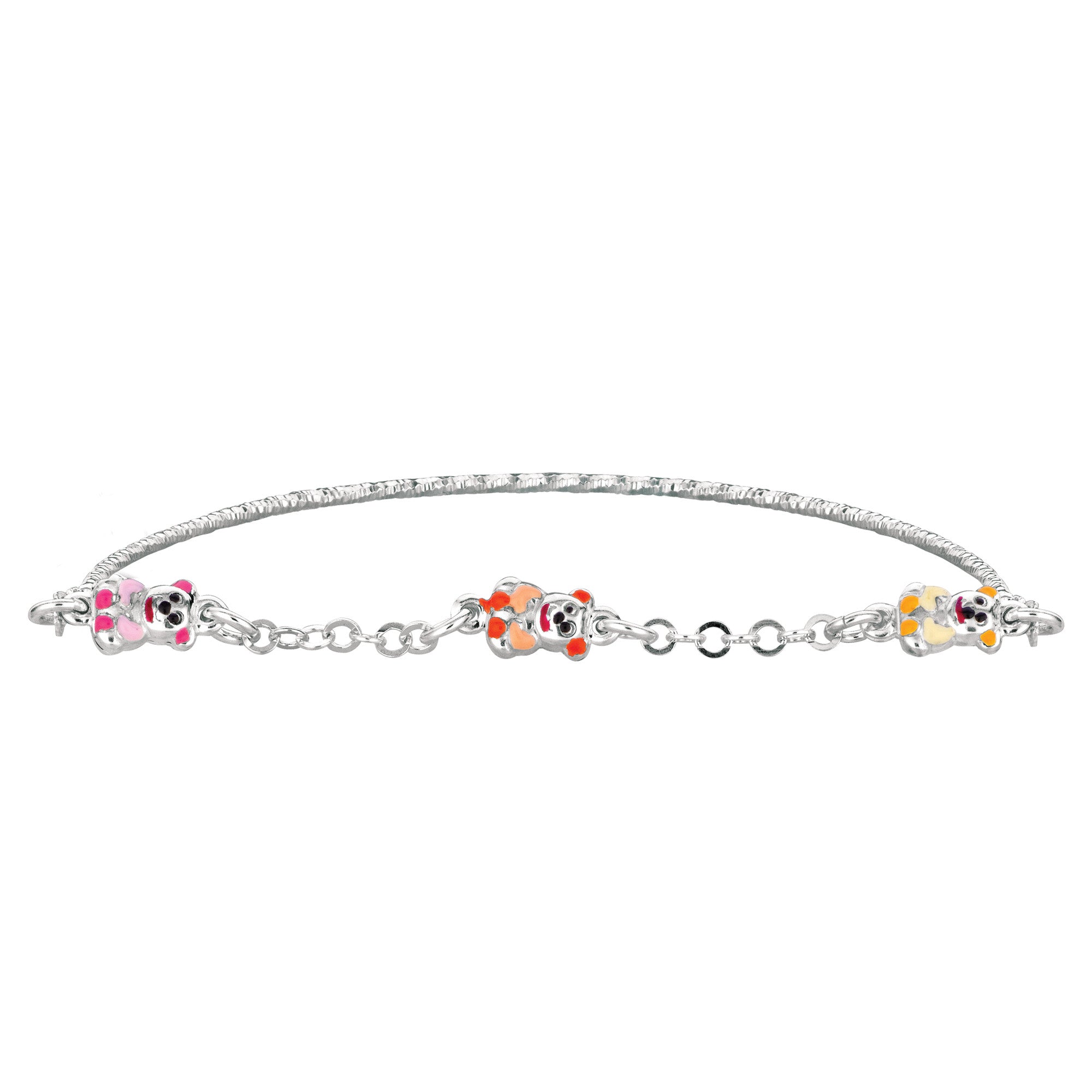 Baby Bangle Bracelet With Teddy Bear Enameled Charms In Sterling Silver - 5.5 Inch - JewelryAffairs
 - 1
