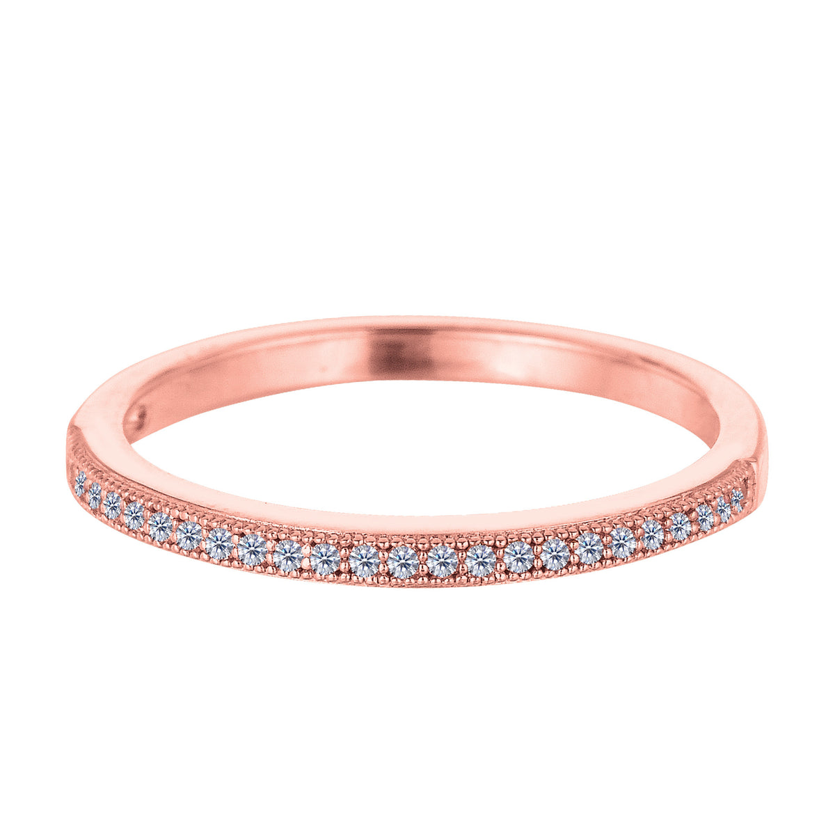 Sterling Silver Rose Tone Finish Milgrain Stackable Ring With Pave' Set Cz Stones fine designer jewelry for men and women
