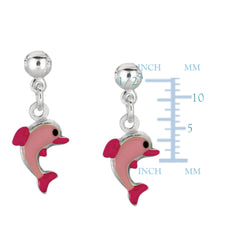 Pink Enamel Dolphin Dangle Earrings In Sterling Silver fine designer jewelry for men and women