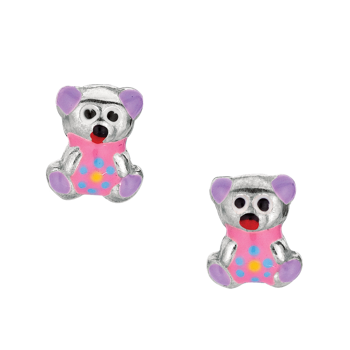 Purple Theme Enamel Kids Teddy Bear Stud Earrings In Sterling Silver fine designer jewelry for men and women