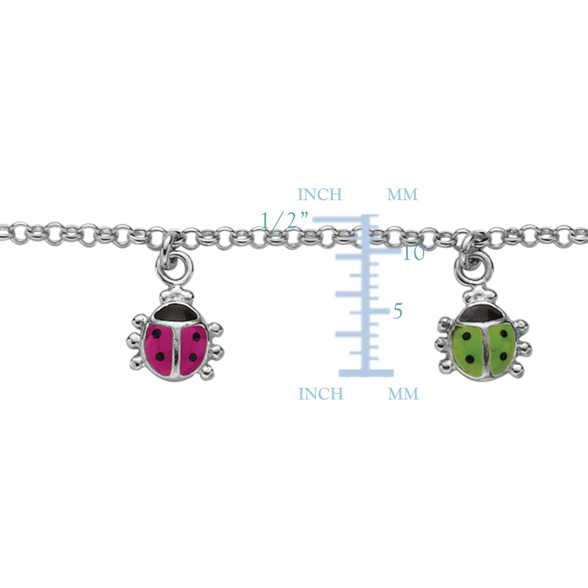 Baby Bracelet With Colorful Dangling Ladybug Charms In Sterling Silver - 6 Inches fine designer jewelry for men and women