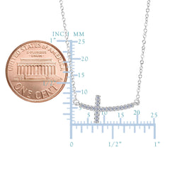 14k White Gold With 0.12ct Diamonds Curved Side Ways Cross Necklace - 18 Inches fine designer jewelry for men and women