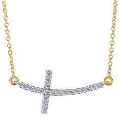 14k Yellow Gold With 0.22ct Diamonds Curved Side Ways Cross Necklace - 18 Inches fine designer jewelry for men and women