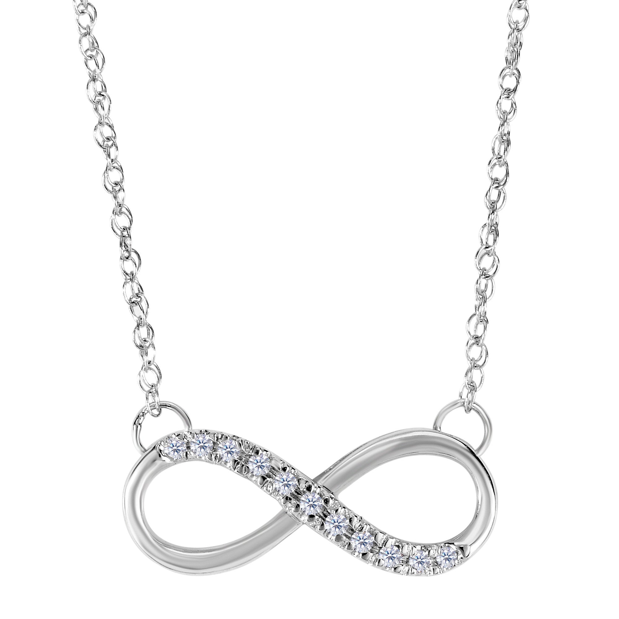 14K White Gold With 0.10 Ct Diamonds Infinity Necklace - 18 Inches fine designer jewelry for men and women