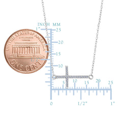 14k White Gold With 0.05ct Diamonds Side Ways Cross Necklace - 18 Inches fine designer jewelry for men and women