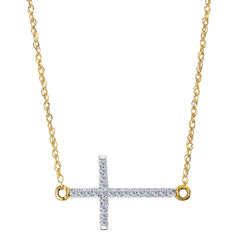 14k Yellow Gold With 0.05ct Diamonds Side Ways Cross Necklace - 18 Inches fine designer jewelry for men and women