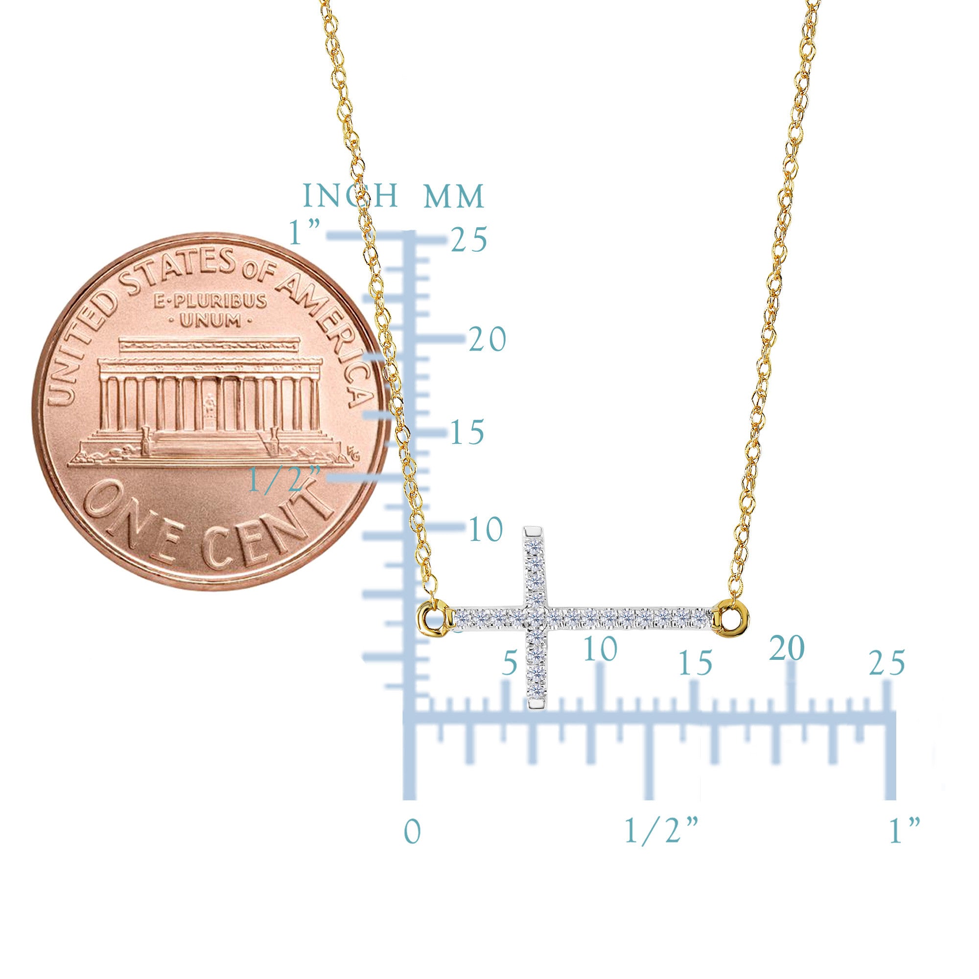 14k Yellow Gold With 0.05ct Diamonds Side Ways Cross Necklace - 18 Inches fine designer jewelry for men and women