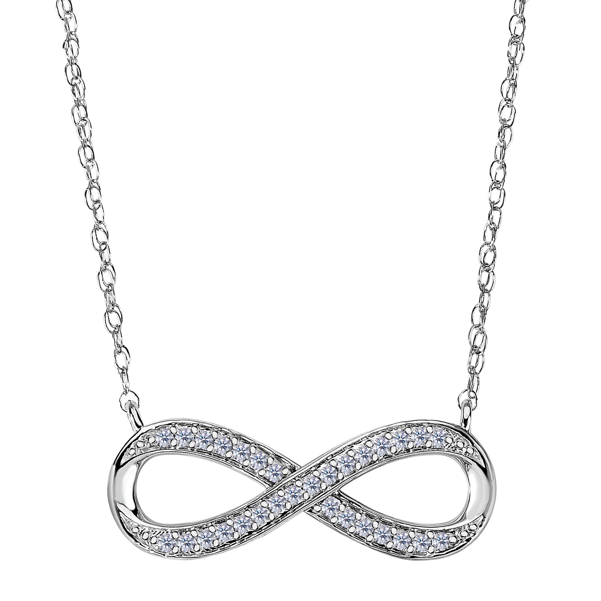 14K White Gold With 0.10 Ct Diamonds Infinity Necklace - 18 Inches fine designer jewelry for men and women