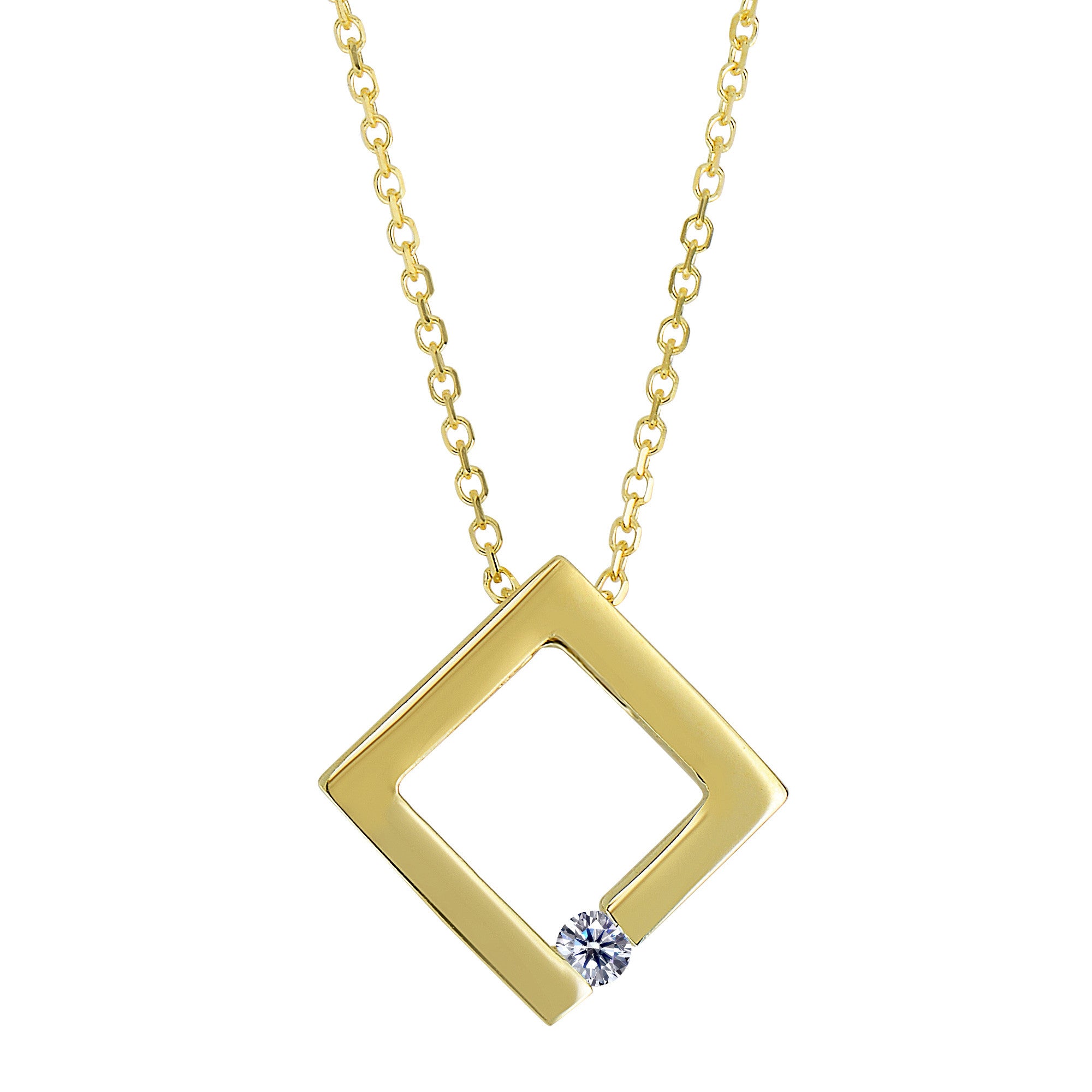 14k Yellow Gold 0.03Ct Diamond Open Circle Necklace - 18 Inch fine designer jewelry for men and women