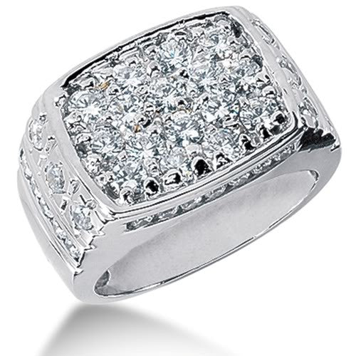 Round Brilliant Diamond Mens Ring in 14k white gold (2.68cttw, F-G Color, SI2 Clarity) fine designer jewelry for men and women