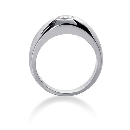 Round Brilliant Diamond Mens Ring in 14k white gold (0.5cttw, F-G Color, SI2 Clarity) fine designer jewelry for men and women
