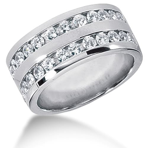 Round Brilliant Diamond Mens Ring in 14k white gold (0.96cttw, F-G Color, SI2 Clarity) fine designer jewelry for men and women