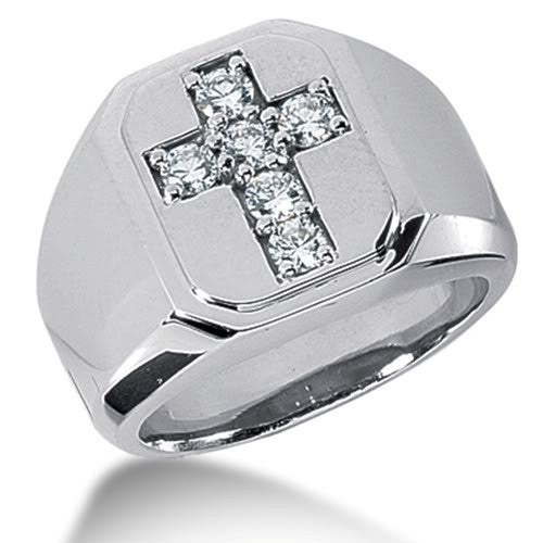 Round Brilliant Diamond Mens Ring in 14k white gold (0.3cttw, F-G Color, SI2 Clarity) fine designer jewelry for men and women
