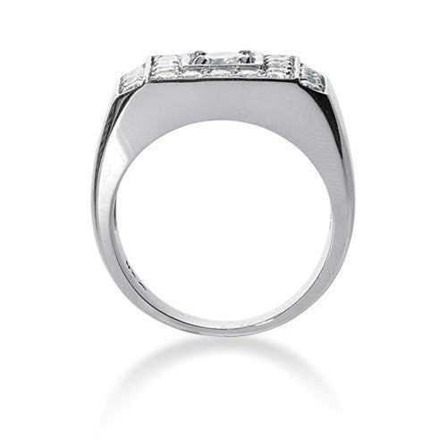 Round Brilliant Diamond Mens Ring in 14k white gold (1.07cttw, F-G Color, SI2 Clarity) fine designer jewelry for men and women