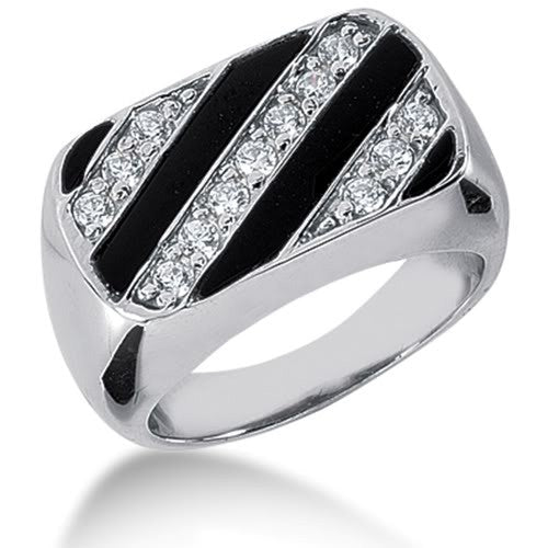 Diamond and Onyx Mens Ring in 14k white gold (0.33cttw, F-G Color, SI2 Clarity) fine designer jewelry for men and women
