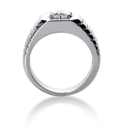Round Brilliant Diamond Mens Ring in 14k white gold (0.25cttw, F-G Color, SI2 Clarity) fine designer jewelry for men and women