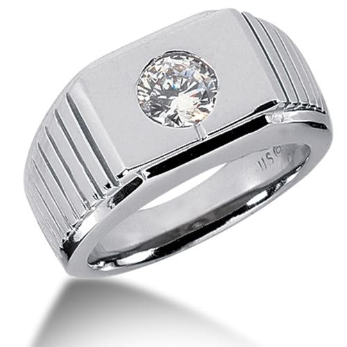 Round Brilliant Diamond Mens Ring in 14k white gold (0.25cttw, F-G Color, SI2 Clarity) fine designer jewelry for men and women