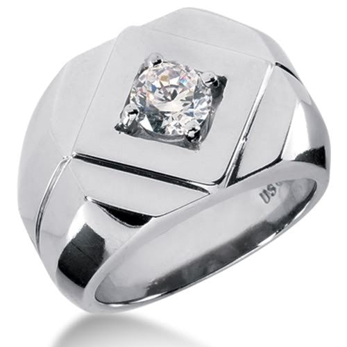 Round Brilliant Diamond Mens Ring in 14k white gold (0.25cttw, F-G Color, SI2 Clarity) fine designer jewelry for men and women