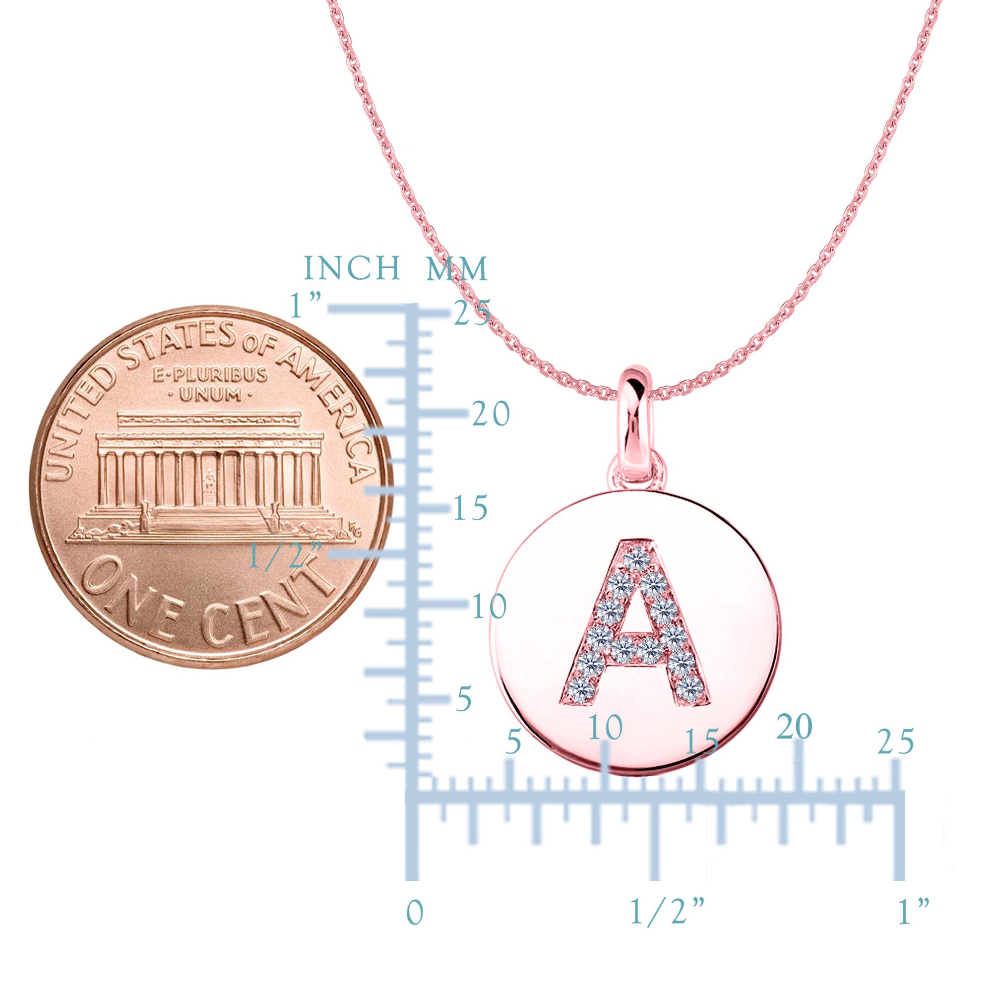 "A" Diamond Initial 14K Rose Gold Disk Pendant (0.13ct) - JewelryAffairs
 - 2
