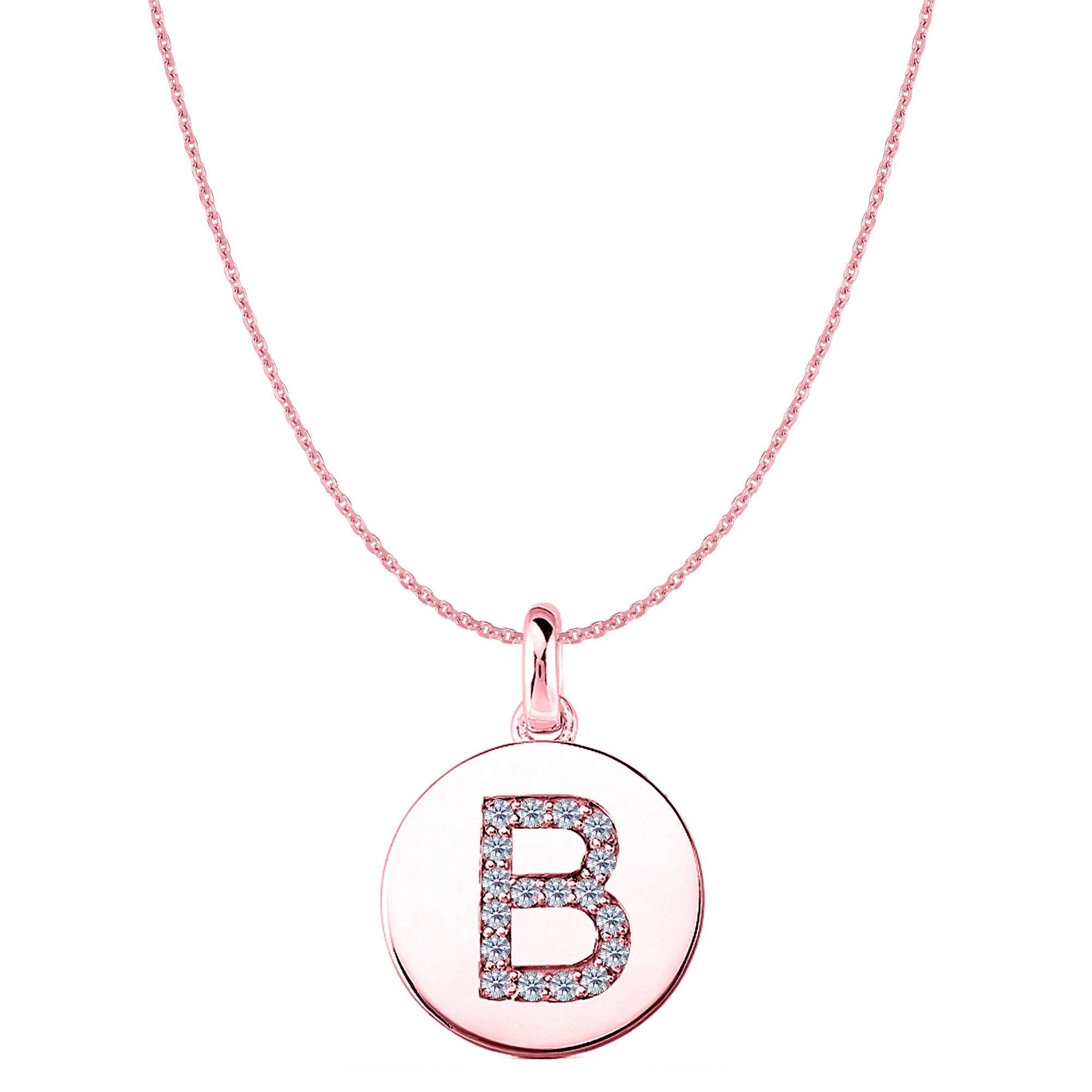 "B" Diamond Initial 14K Rose Gold Disk Pendant (0.18ct) fine designer jewelry for men and women