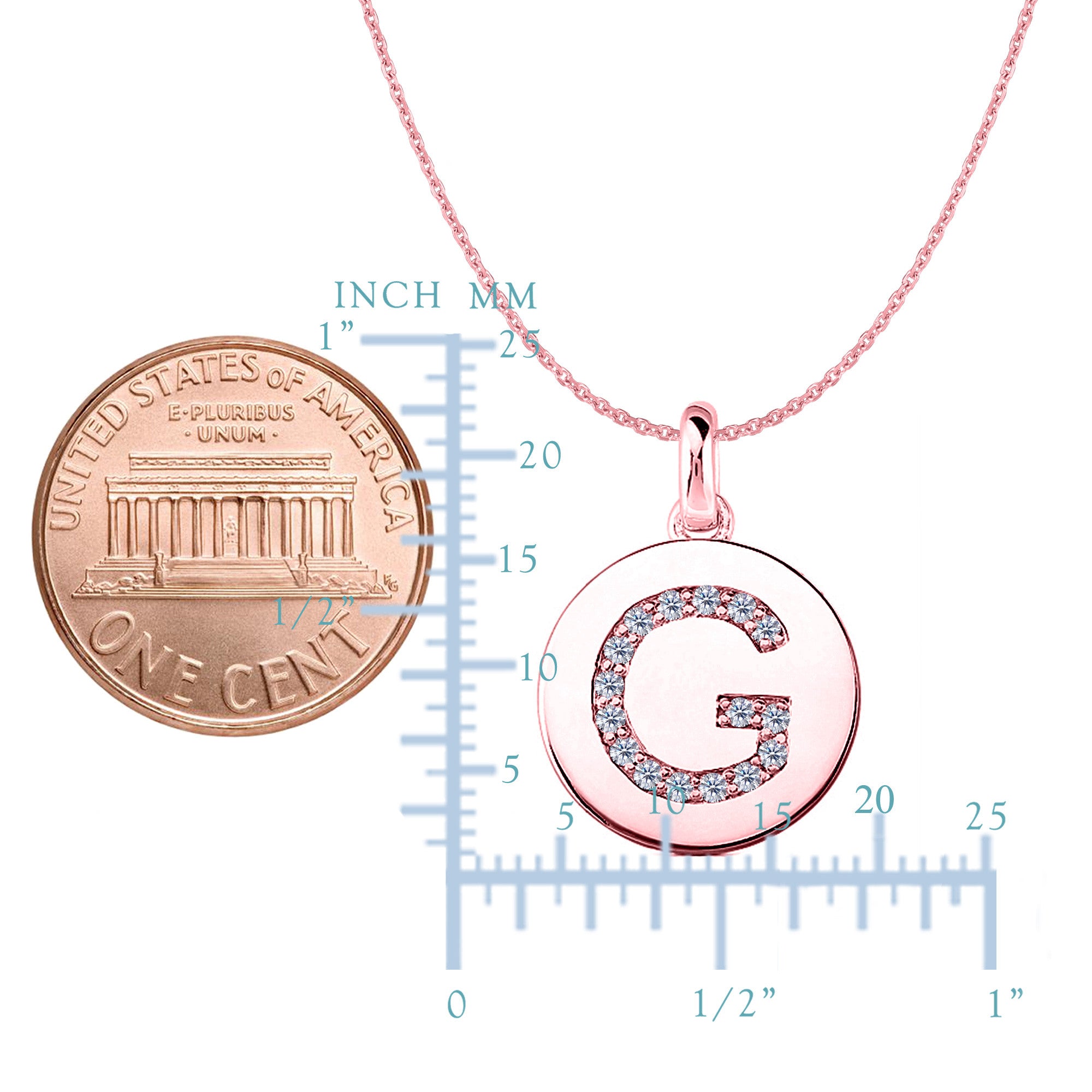 "G" Diamond Initial 14K Rose Gold Disk Pendant (0.16ct) fine designer jewelry for men and women