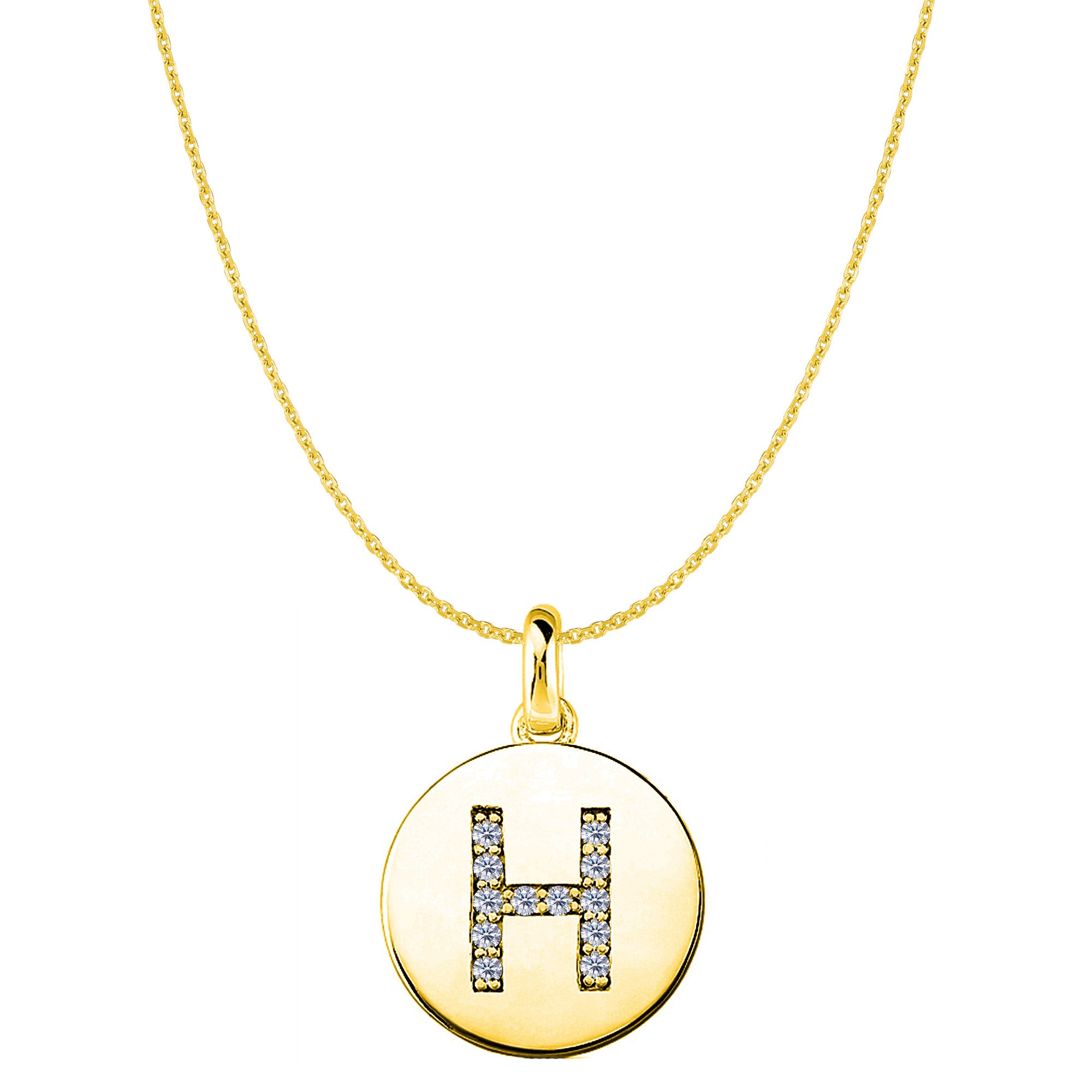 "H" Diamond Initial 14K Yellow Gold Disk Pendant (0.12ct) fine designer jewelry for men and women