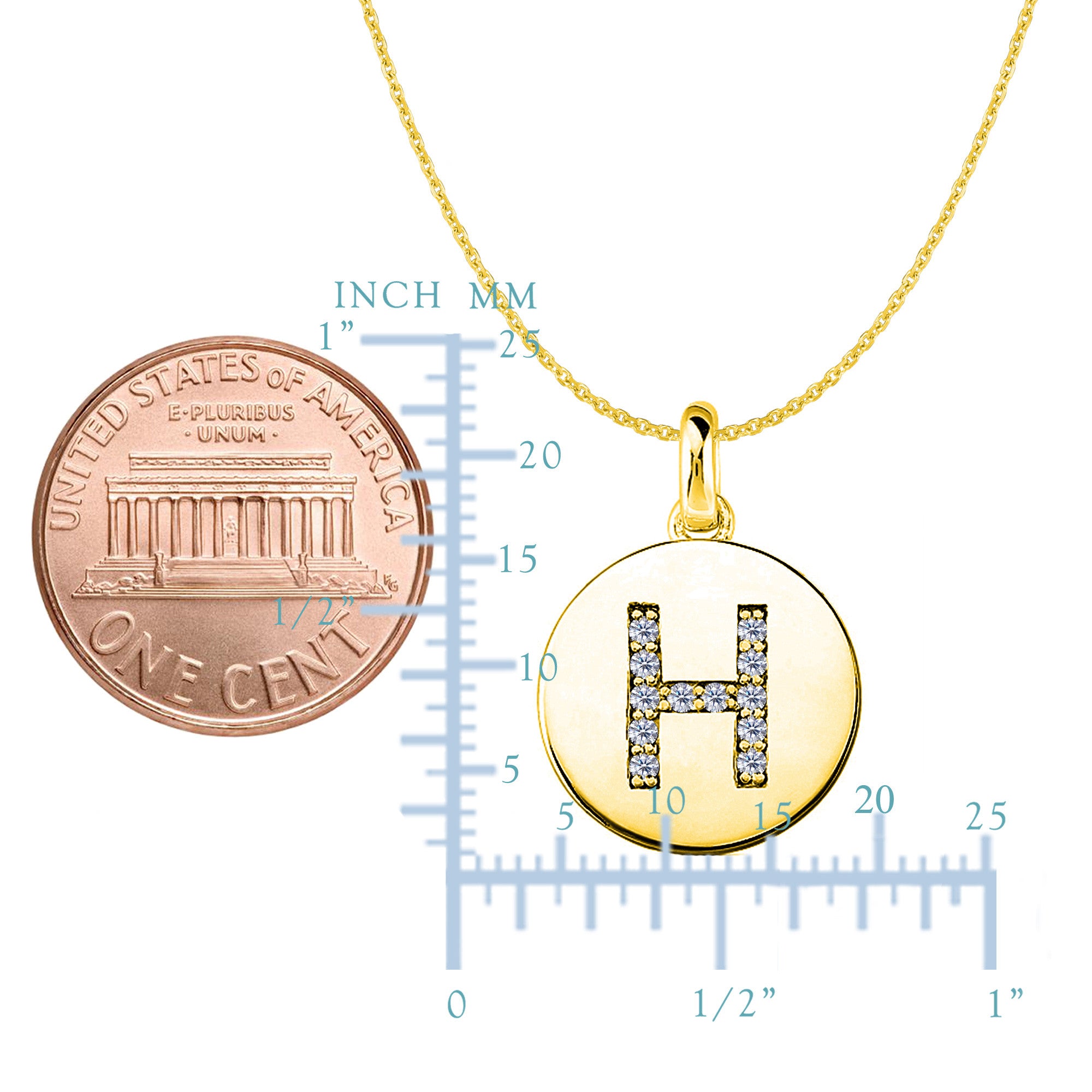 "H" Diamond Initial 14K Yellow Gold Disk Pendant (0.12ct) fine designer jewelry for men and women