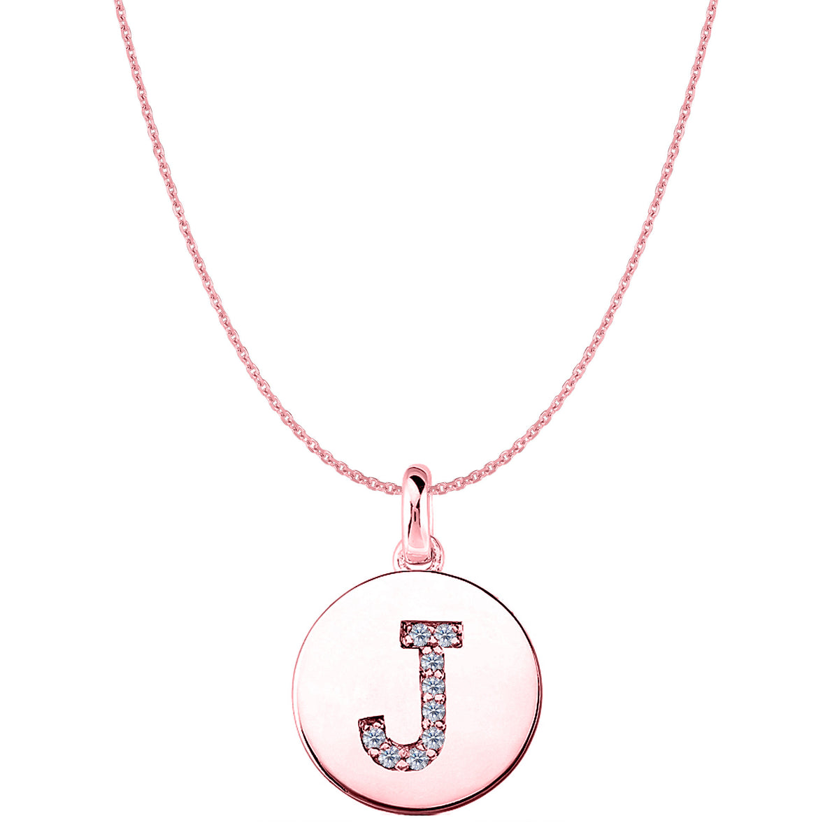 "J" Diamond Initial 14K Rose Gold Disk Pendant (0.09ct) fine designer jewelry for men and women