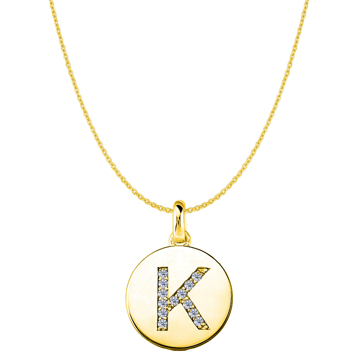 "K" Diamond Initial 14K Yellow Gold Disk Pendant (0.13ct) fine designer jewelry for men and women