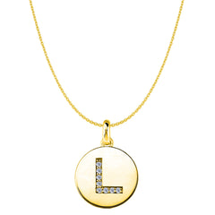 "L" Diamond Initial 14K Yellow Gold Disk Pendant (0.08ct) fine designer jewelry for men and women