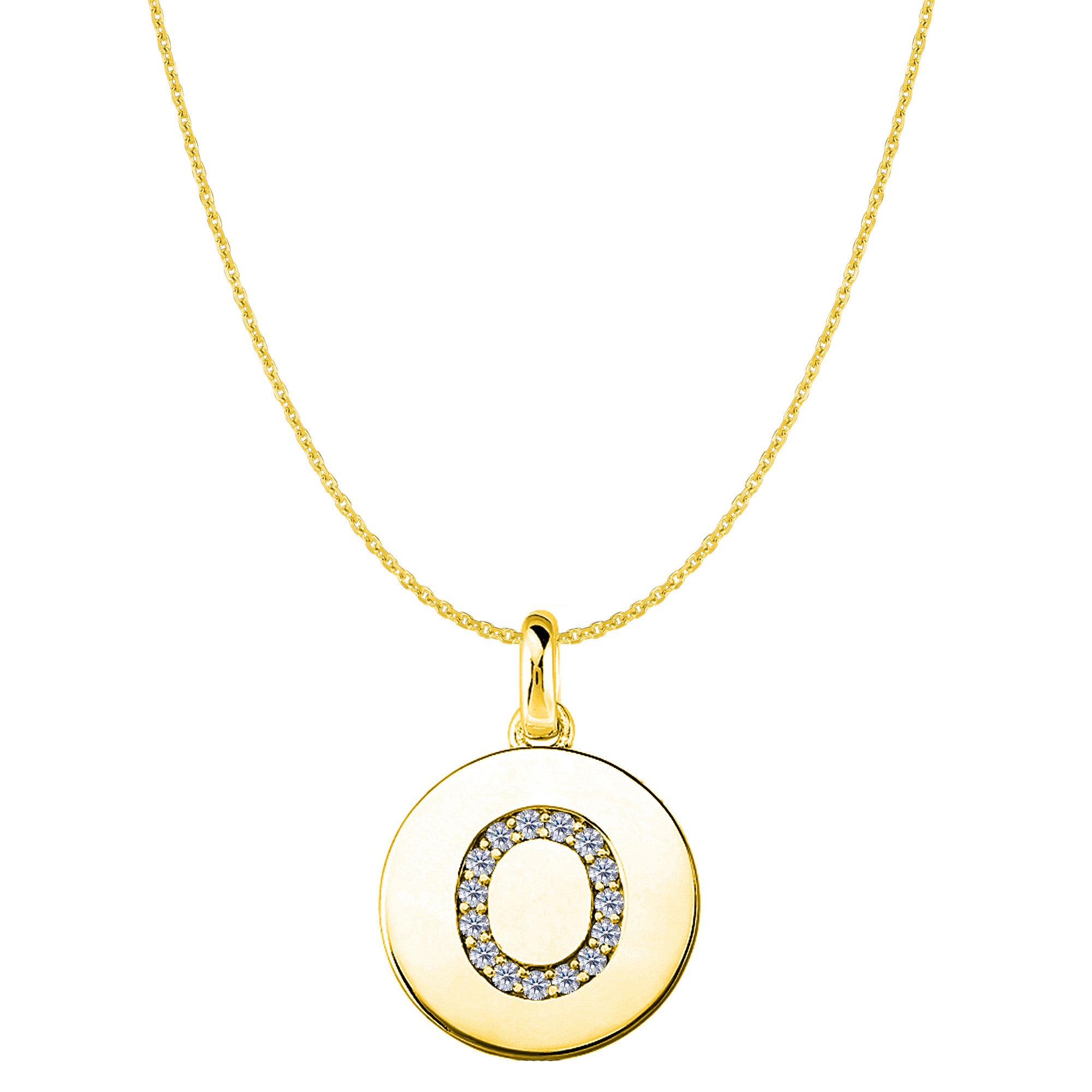"O" Diamond Initial 14K Yellow Gold Disk Pendant (0.16ct) fine designer jewelry for men and women