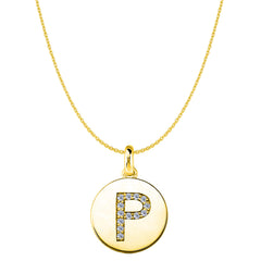 "P" Diamond Initial 14K Yellow Gold Disk Pendant (0.13ct) fine designer jewelry for men and women