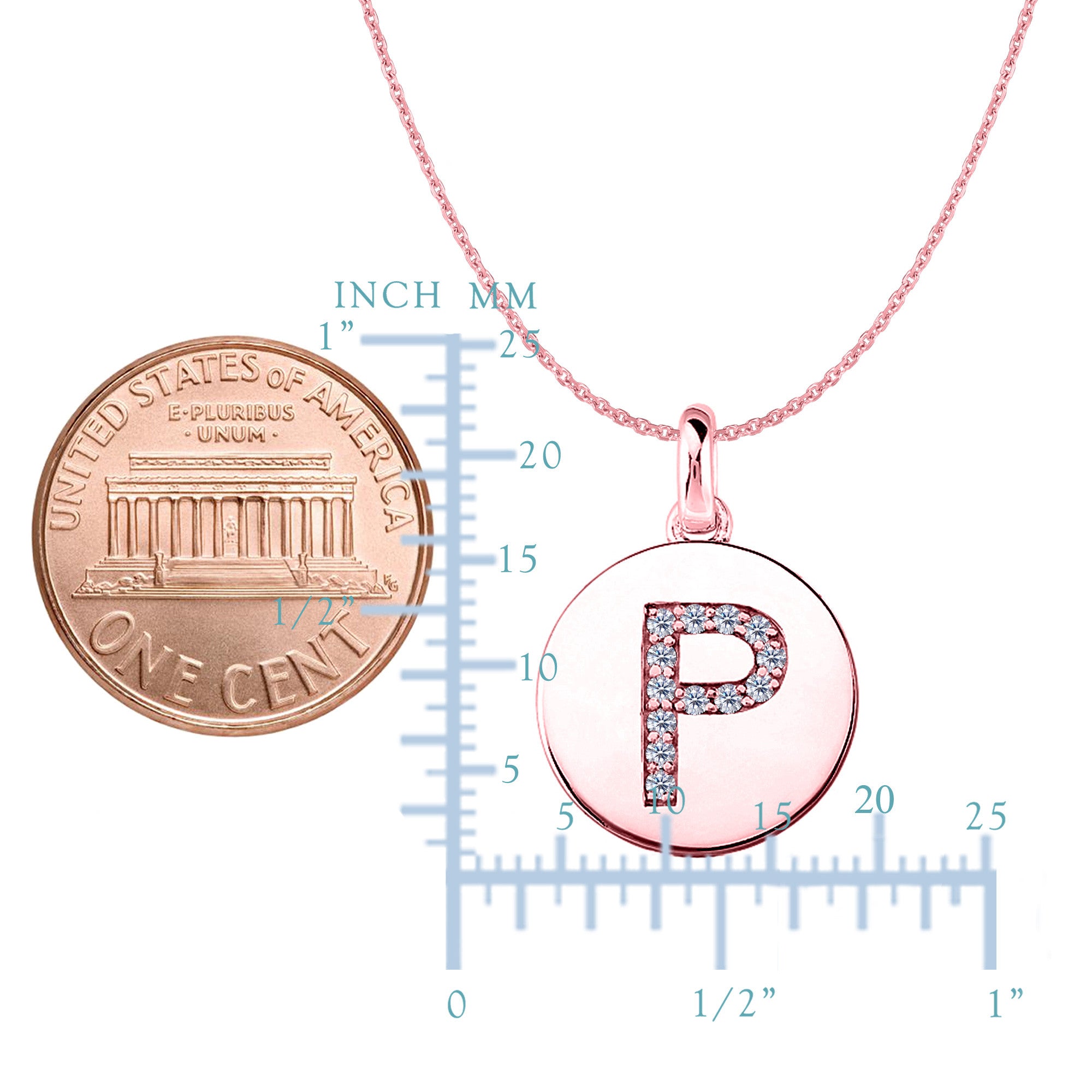 "P" Diamond Initial 14K Rose Gold Disk Pendant (0.13ct) fine designer jewelry for men and women