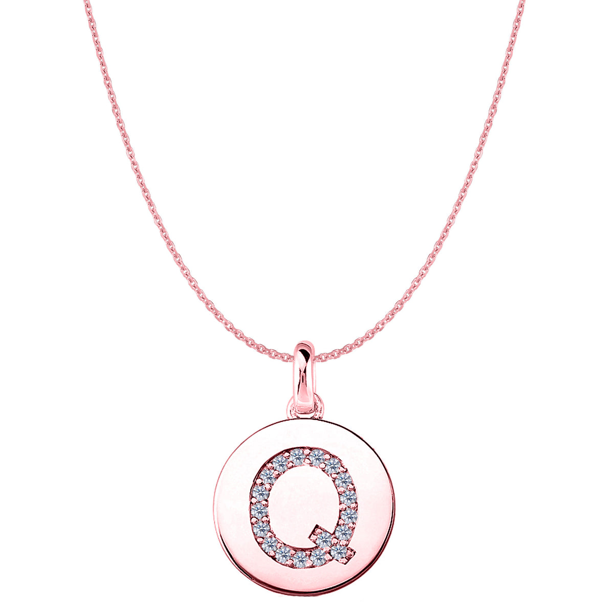 "Q" Diamond Initial 14K Rose Gold Disk Pendant (0.18ct) fine designer jewelry for men and women