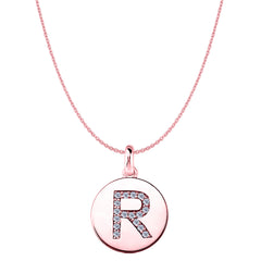 "R" Diamond Initial 14K Rose Gold Disk Pendant (0.17ct) fine designer jewelry for men and women